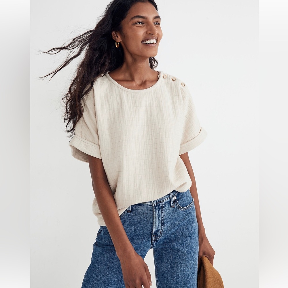 Madewell Quilted Button-Shoulder Top Size S NWOT